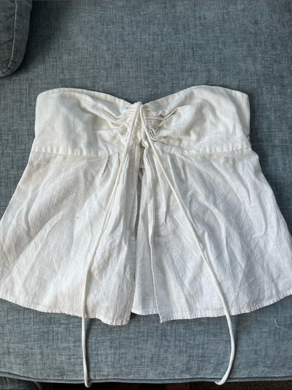White Linen Drawstring Tube Top